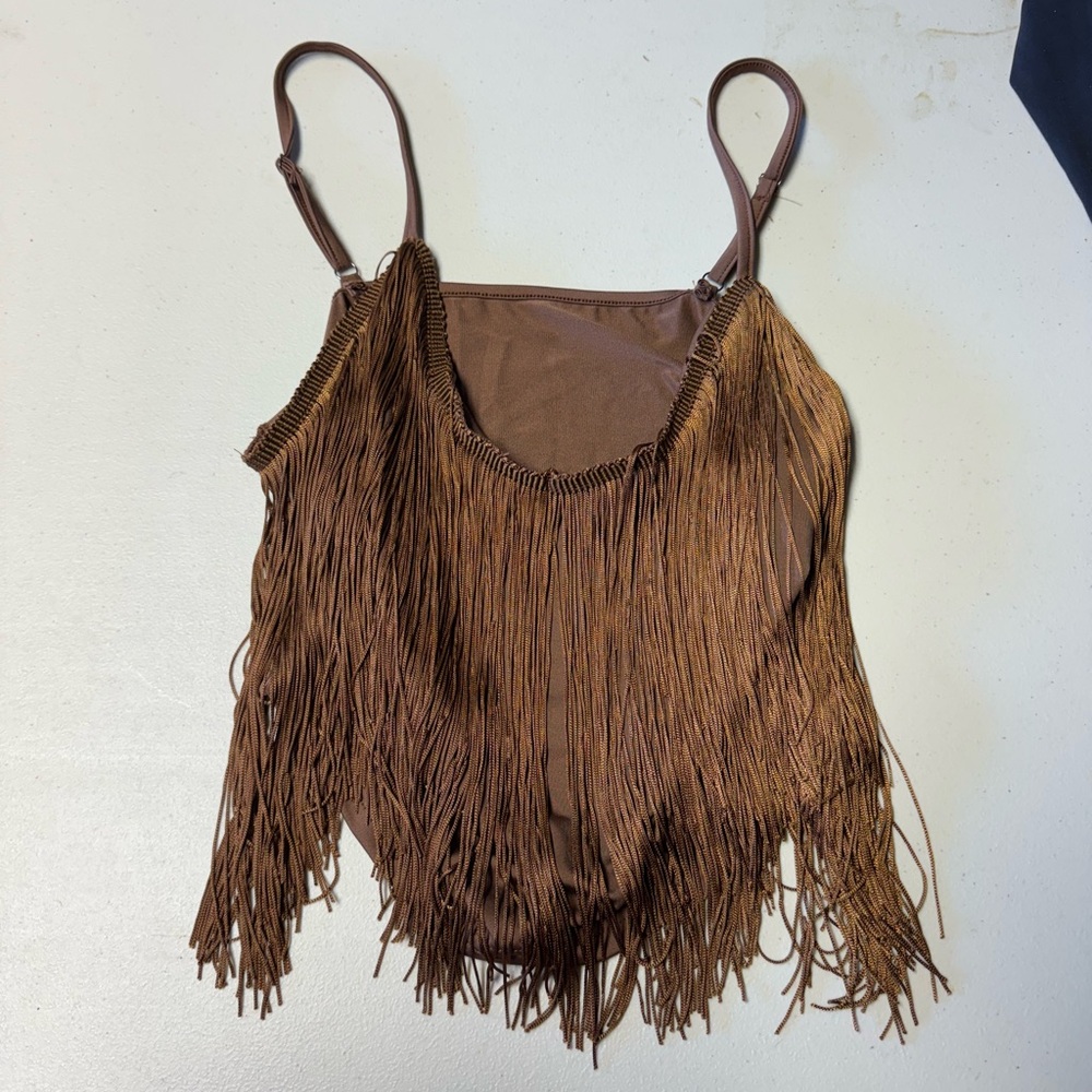 SHEIN Brown Fringe Spaghetti Strap Tank